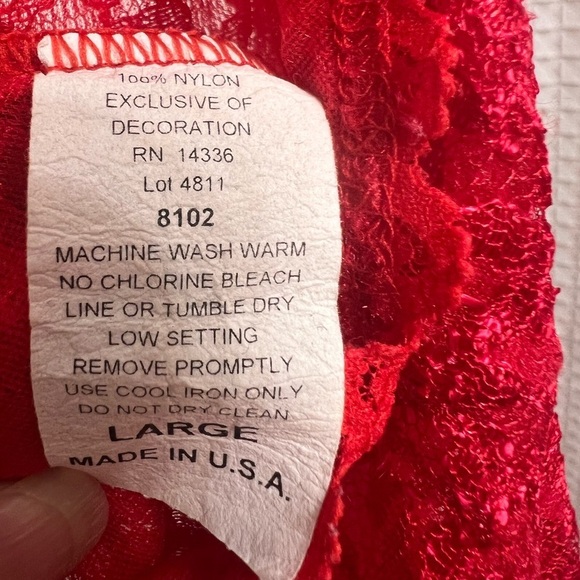 Red Nylon sheer Bodice long chemise Large vintage made in USA - Picture 6 of 8